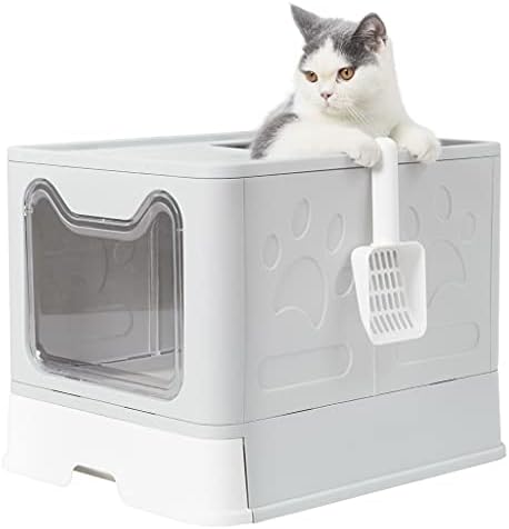 СЛАТИОМ Врвен Влез Кутија За Отпадоци За Мачки Со Капак Преклопливи Големи Кутии За Ѓубре За Мачиња Тоалет За Мачки Вклучувајќи Пластична