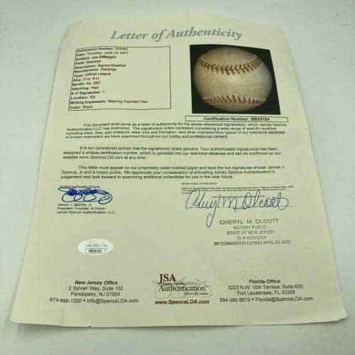 Денови за играње на Jо ДиМаџо 1940 -тите сингл потпишан бејзбол со JSA COA - автограмирани бејзбол
