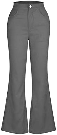 Жени облекуваат панталони модни хулахопки со високи половини, пантолони плус големина тенок удобен обичен џеб, разгорена панталона,