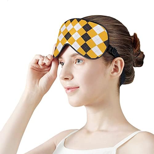 Жолта проверена печатена маска за очите Блокирање на спиење маска со прилагодлива лента за работа за смена за спиење