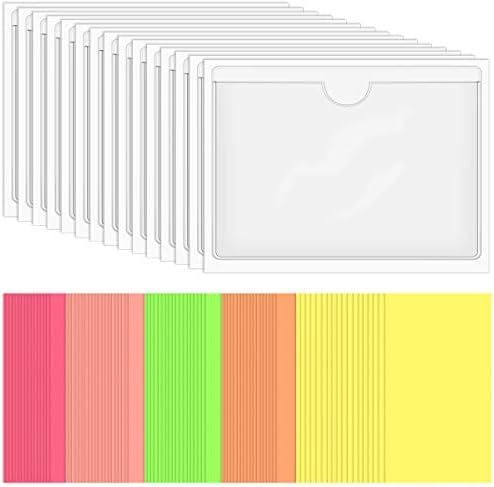 SKPPC 40 Пакет Самолепливи Индекс Картичка Носителот, Јасно Пластични Џебови Библиотека Картичка Етикета Држач Со Врвот Отворен, Идеален