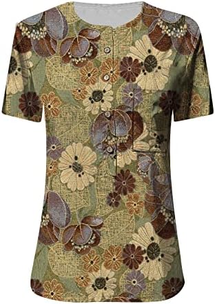 Јутарал летни врвови за жени обични мода симпатична маргаритка цветна графичка маичка Основни кратки ракави екипаж вратот лабави блузи туника