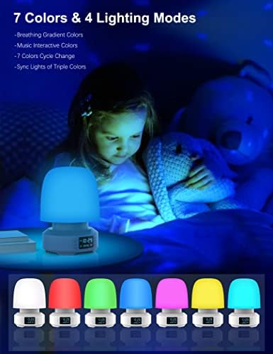 Ноќно светло Bluetooth звучник, 7 ламба за менување на табелата со аларм, затемнета ламба за маса во кревет со далечински управувач, светлина
