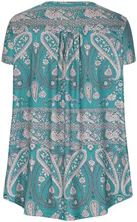 Гроздобер кошула со краток ракав за жени Туника маица лабава пулвер квадратна врата блуза цветни печатени маички врвови