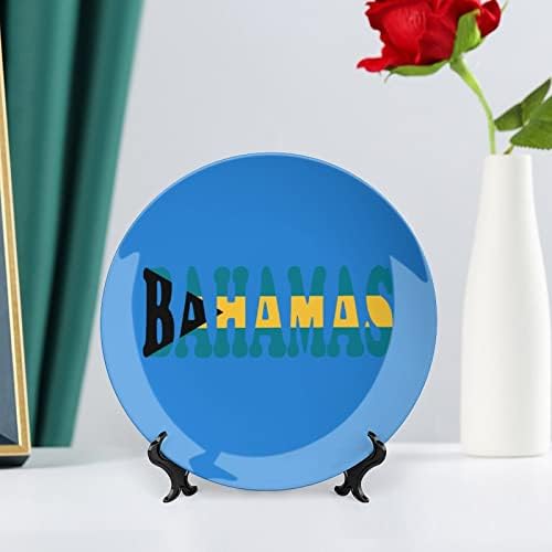 Знамето на Бахама Персонализирана коска Кина Прилагодени керамички декоративни плочи Домашна тркалезна плоча со држач за приказ 8инх