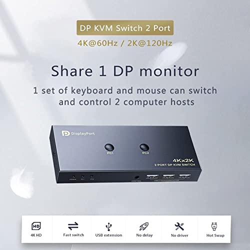 Оптички до коаксијален, DisplayPort Kvm Прекинувач 2 Порта