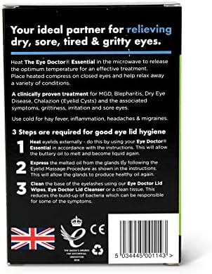 Доктор за очи Есенцијално - Антибактериски топло око на топло око за суво око, блефаритис и MGD - безбеден за загревање во микробранова печка
