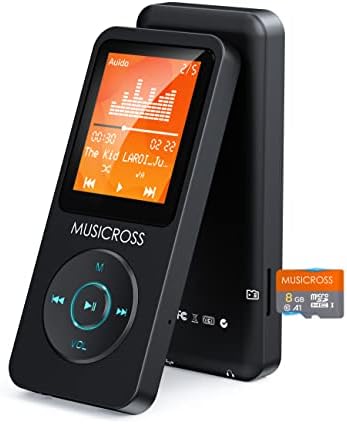 MP3 плеер со Bluetooth 5.2, MusicRoss 8 GB Преносна дигитална музика без загуби MP3 MP4 плеер, Build-in HD звучник/Photo/Video Play/FM радио/читач