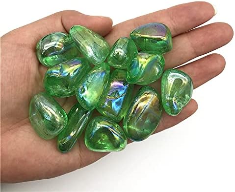 Heeqing AE216 100g зелена титаниум аура Електропласирачки кварц кристал испрскани камења заздравување на природни камења и минерали
