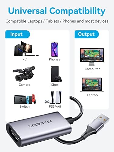 4k HDMI Видео Фаќање Картичка-SOOMFON USB 2.0 HD Игра Фаќање Картичка, 1080p 30fps Видео Рекордер За Стриминг, Пренос Во Живо,