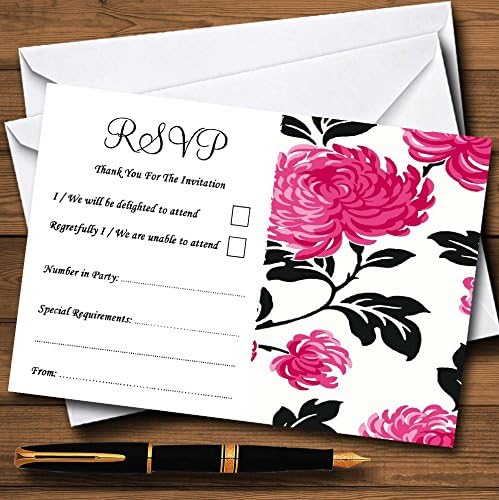 Убава Розова Црна И Бела Цветна Гроздобер Персонализирани RSVP Картички