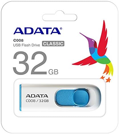 ADATA C008 32GB USB 2.0 Повлекување Капа Флеш Диск, Бело