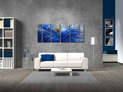 Метална wallидна уметност со огромен дизајн на сина цвет, апстрактна уметничко дело за модерен и современ декор, метална wallидна скулптура, украси на отворено wallидови