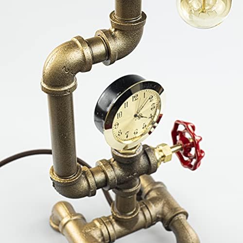 Y-орев ламба со steampunk со затемнувач, затемнет стил на мансарда Индустриски гроздобер антички стил светло со сијалица, часовник
