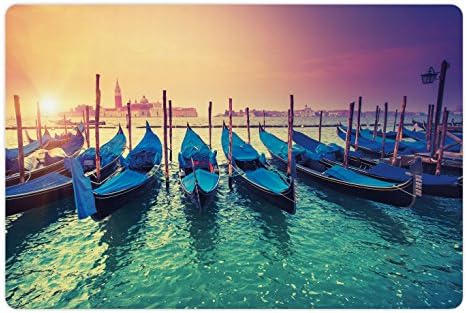 Лунарен Пејзаж Пет Мат За Храна и Вода, италијанска Венеција Сценографијата На Гондоли Венецијански Канали Море Зајдисонце Слика