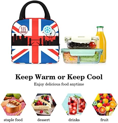Британско Знаме Со Лондонска Градска Боја Торба За Ручек Изолирана Кутија За Ручек Торба За Пикник На Отворено Училиште Контејнер За Храна