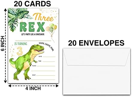 Изградете ги Најновите Три Покани За Роденден На Рекс Со Пликови, 4 х6 Диносаурус тема 3-Ти Роденден Покана Картички, Пополнете