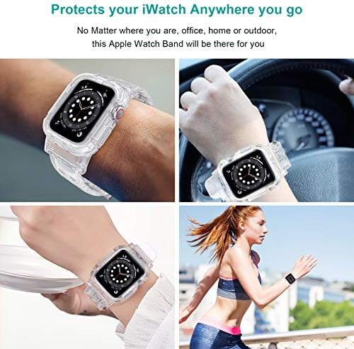 Jiunai компатибилен со лентите на Apple Watch Transparenty Clear Rugged Bumper Sports Crystal Soft Blumper Iwatch Band Strap заштитен
