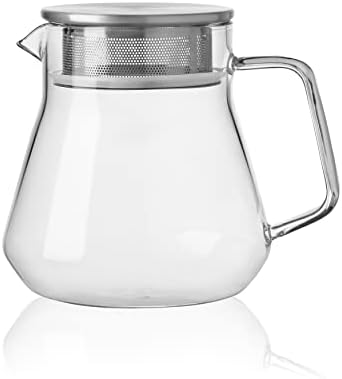 Cnglass со еден допир стаклен чајник, стаклен чај чај со капакот на филтер од не'рѓосувачки челик, производител на безбеден чај за лабава чај