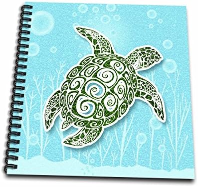 3Д роза стилизирана зелена морска желка во тиркизна сина вода за цртање во стил