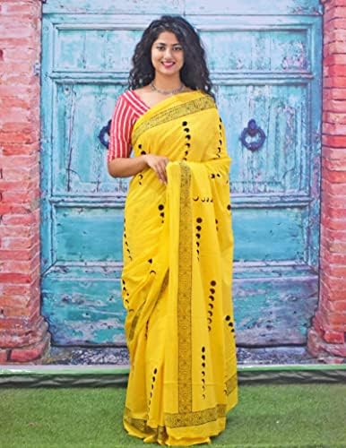 Пегли Индиски жени памук памук од 2 сари рака печатена санганери сара со блуза
