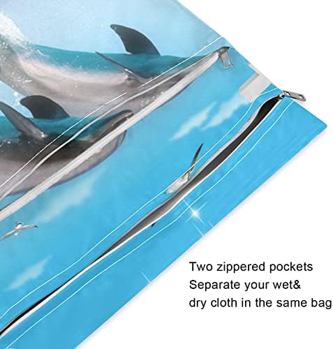 Кигаи Прекрасни Делфини Влажни Суви Кеси 2 Пакувања, Водоотпорна Еднократна Пелена За Бебиња Влажна Сува Торба Со Патент Џеб за Патување,