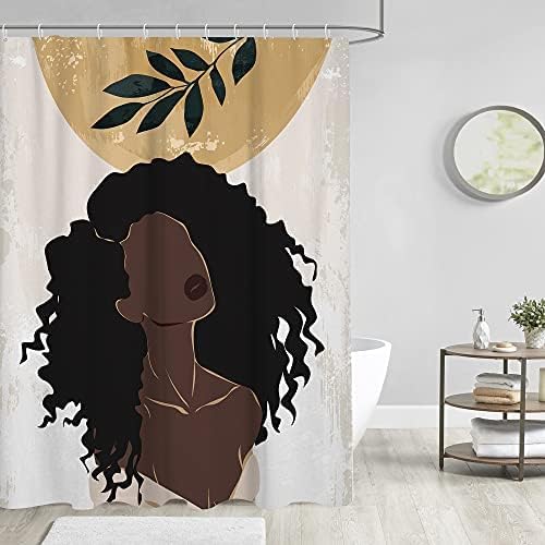 AAtter Црна Девојка Туш Завеса Афро Американски Афро Жена Дама Дома Футуристички Дизајн Уметност Туш Завеса За Девојки Бања Декор 12 Куки