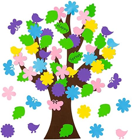 Hubirdsall 76pcs Пролетно дрво занаетчиски комплет за деца DIY пена пролетна огласна табла поставена со цветни лисја пеперутки налепници