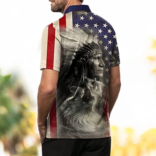 HDDK патриотски поло кошули за мажи, американско знаме етнички индиски маички врвови летни тренинзи за кратки ракави, обична кошула за голф