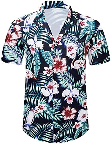 Менс Бич Хавајски костуми копче надолу со кошули со кратки ракави, поставени летни обични 2 парчиња тропски облеки за одмор