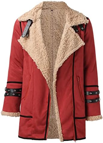Womenените плус големина зимска палто јака со долг ракав со долги ракави со лабава кожна јакна задебелен палто од овча кожа од овци