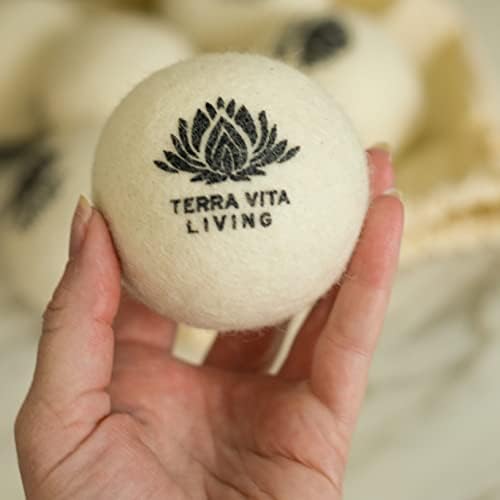 Terra Vita Living топки за фен за органска волна | Пакет од 6 | Органска волна од овци од Нов Зеланд, намалете го времето за сушење, намалување