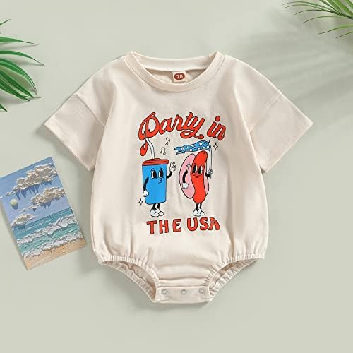 4-ти јули бебе момче облека облека во САД, меур ромпер преголема маица со кратки ракави, асии со каросерија Топ летна облека