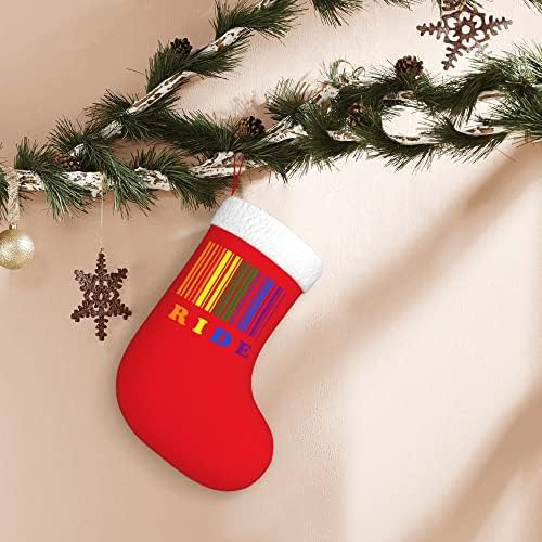 QG ZZX Божиќни чорапи со бела супер мека кафушка манжетна ЛГБТ гордост баркод Божиќни чорапи Божиќни украси порибување