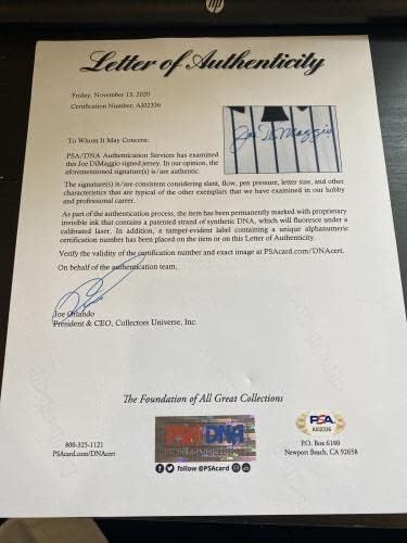 Џо Димаџо Потпиша Автограм Њујорк Јенкис Игра Модел Џерси ПСА ДНК КОА-Автограм МЛБ Дресови