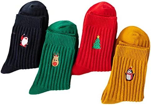Bestoyard 4 пара Божиќни чорапи цртани филмови за везови чорапи пар чорапи подарок за забави за забави за забава Божиќ