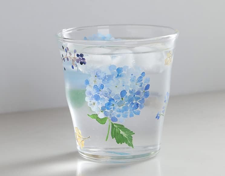 Цветна шема стаклена чаша со сина хидранга кафе млеко чај пиење чаши подарок за жени сопруга девојки