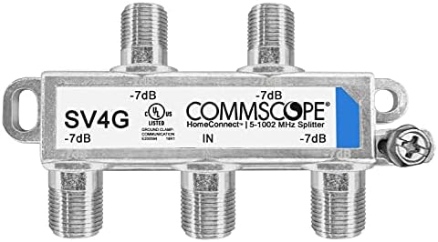 Commscope SV-4G HomeConnect 4-насочен коаксијален кабелски разделник 5-1002 MHz CATV 120 dB 75 ом затворен, сребро