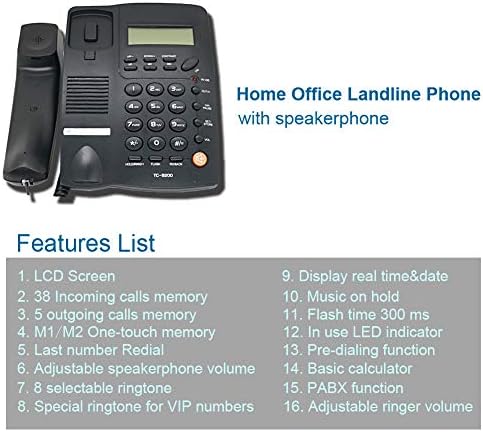 Кормиран телефон со лична карта на повикувач, фиксна канцеларија на канцеларии со повеќе функции на звучник телефон со аларм за часовникот