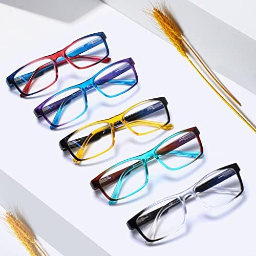 Очила за читање со 5 пакувања со сина светлина, читачи на пролетни шарки за жени, анти-сјај УВ-зраци за филтрирање очила