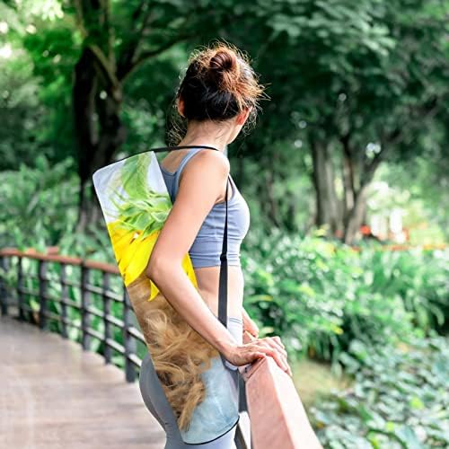 Девојка и сончогледна торба за носач на јога со рамо со рамо од јога торба за салата торба за торба за плажа