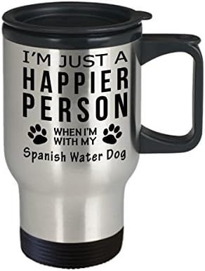 Куче Љубовник Патување Кафе Кригла-Посреќна Личност Со Шпански Вода Куче-Миленичиња Сопственик Спасување Подароци