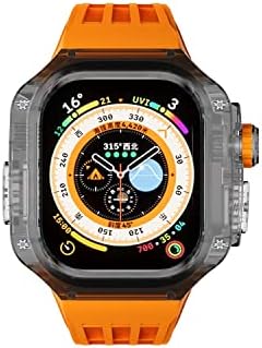 Транспарентен случај на Bholsa за Apple Watch Band Ultra 49mm Комплет за модификација Case Fluororubber каиш за iWatch Series