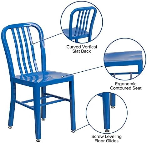 Флеш мебел комерцијално одделение со сино метално столче во затворен простор