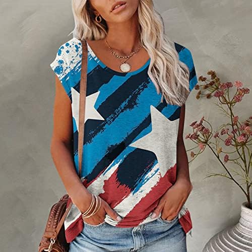 Патриотски кошули за жени американско знаме маица капка рамо летни одмори врвови 2023 година во САД блуза Ден на независност