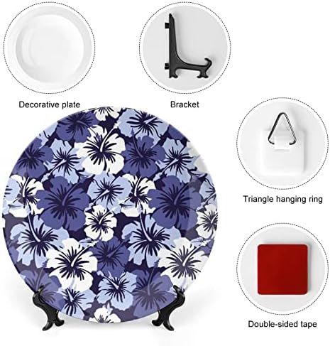 Сина хавајска хибискус цветна декоративна чинија тркалезна керамичка чинија коска Кина плоча со приказ за свадба декор за забава