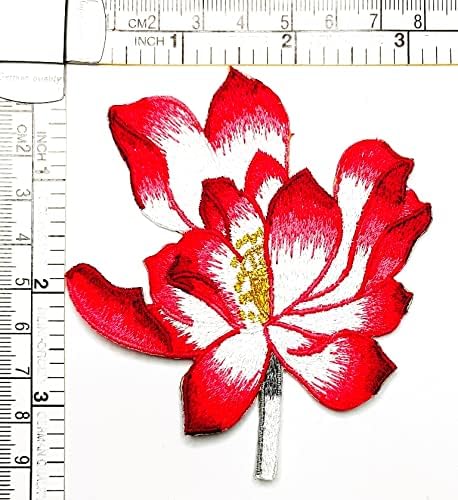 Кленплус 3 парчиња. Црвен Лотос Лепенка Занаети Уметност Поправка На Шиење Цвеќиња Од Лотос Извезено Железо На Шие На Закрпи За Значки ЗА ФАРМЕРКИ
