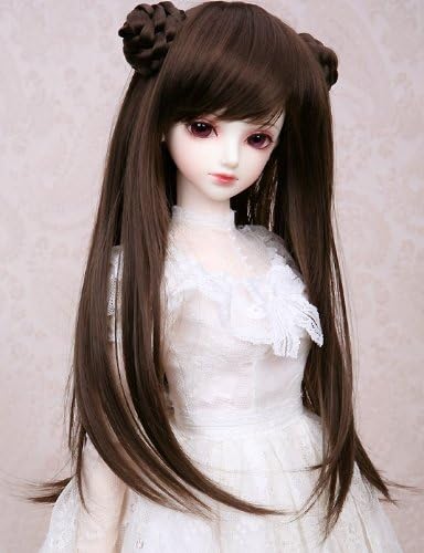 Перика за коса BJD Doll 1/3 SD Dz Dod Luts / темно кафеава долга коса со 2 бухти / FBE086