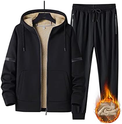 Wpyyi Зимска машка спортска облека дебела поставена качулка топла 2 парчиња манжетни мажи мода џогер сетови