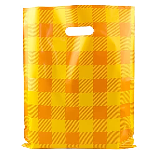 Торби за стоки 12x15 - 100 пакувања - портокалови карирани - Бафало карирани портокалови - сјајни торби за малопродажба - торби за купување за